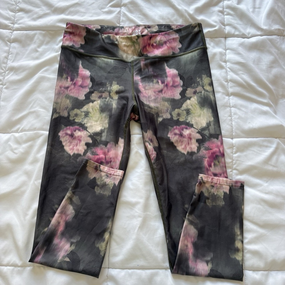 Womens‎ Large Floral Mid Rise 7/8 Leggings Pants Pink Activewear Yoga Gym